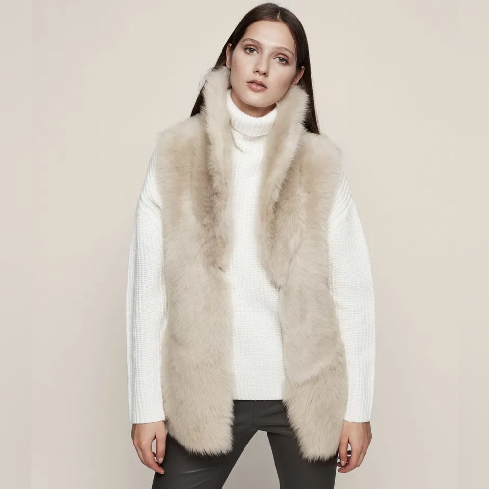 Reiss Cream/Pink Real Fur Open-Front Vest